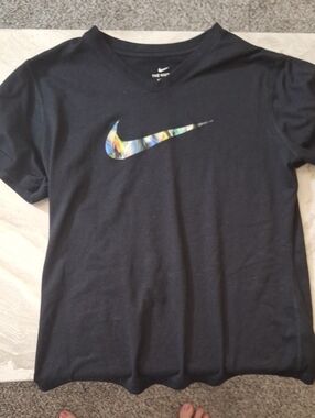 Nike Black Short-Sleeve Tee with Multicolor Marble Swoosh
